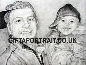 Dad with Children Charcoal drawing